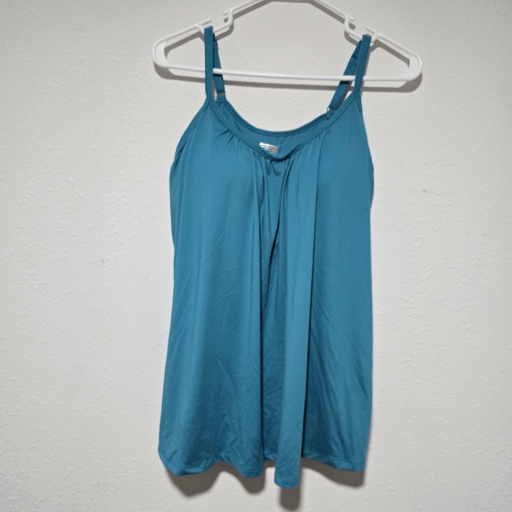 32 Degrees Cool Blue Built In Bra Tank Top Active Wear Cami XL Loose Fit EUC